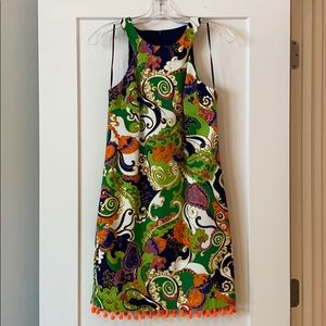 Trina Turk beaded Pom-Pom trim halter dress